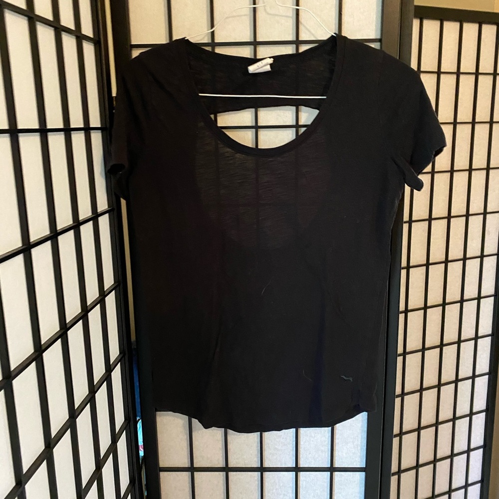 Simple black T-shirt with back cut